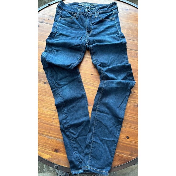 American Eagle Jeans Super Super Stretch Skinny Size 6 long /31 Dark Blue Wash - Picture 7 of 11